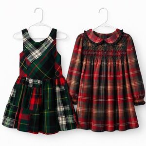 Ralph Lauren Girls Plaid Dress Bundle Size 4T Red Green Tartan Holiday Cotton